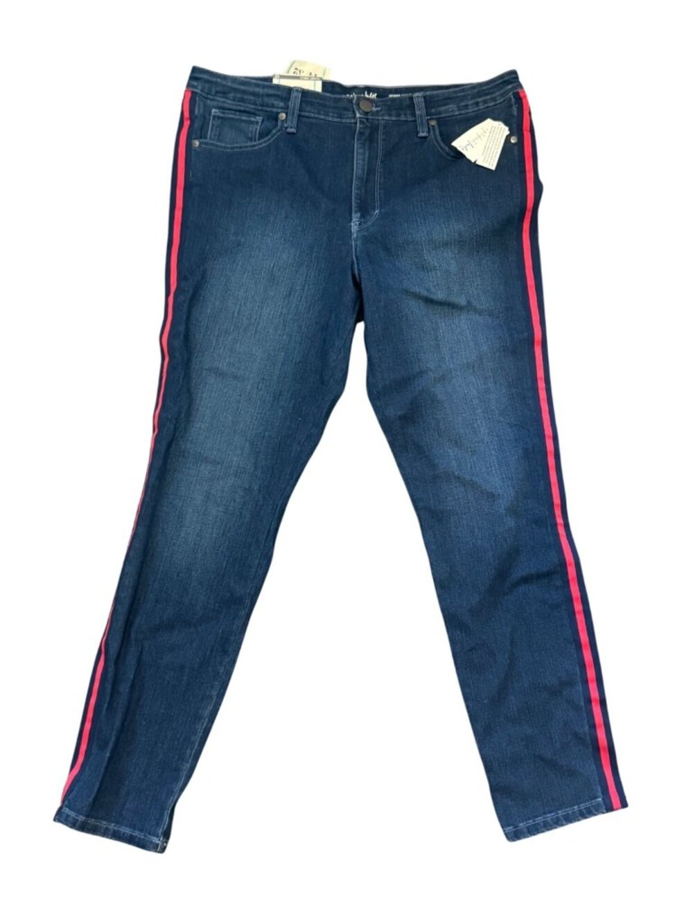 Maison Jules Womens Skinny Ankle Jeans 14/32 High Rise Slim Fit Blue With Red St